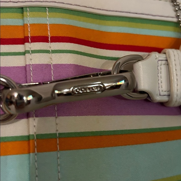 Coach Hampton Multicolor Canvas White Leather Trim Stripe Satchel With Wristlet - Picture 7 of 10